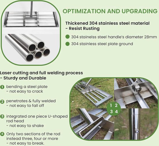 Gazonnivellerende Hark met Roestvrijstalen Handgreep - 36" x 10" Hark voor Bodemvuil en Zandtopdressing van Rocklin Industry — afbeelding 4