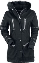 Gothicana Zwarte winterjas met nepbont kraag en decoratieve klinknagels - Dames - L