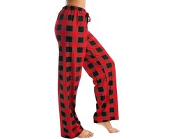 Lange dames pyjamabroek met zakken en trekkoord - geruit - fitness - zachte slaapbroek met wijde pijpen