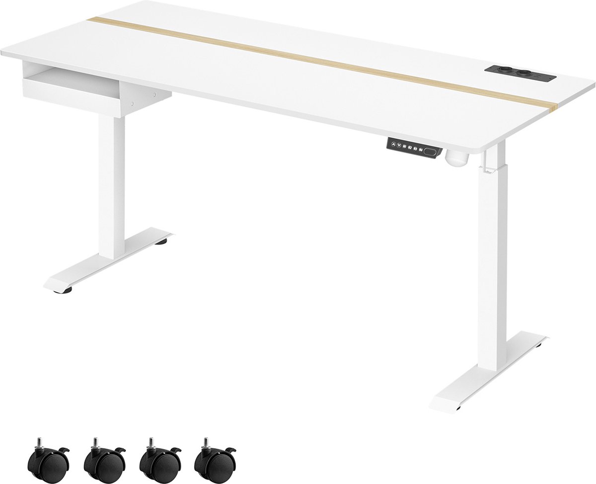 Elektrisch Sta-bureau - Verstelbare tafel - Zit-sta-bureau - Spaanplaat en staal - 70 cm x 160 cm x (72-120) cm - Cloud Wit-Gouden Eiken