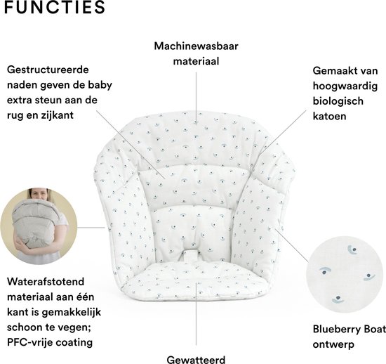 Stokke Clikk kussen, Blueberry Boat - Compatibel met de Stokke Clikk kinderstoel - Biedt ondersteuning voor baby's - Omkeerbaar en machinewasbaar - Geschikt voor kinderen van 6-36 maanden van Merkloos — afbeelding 5