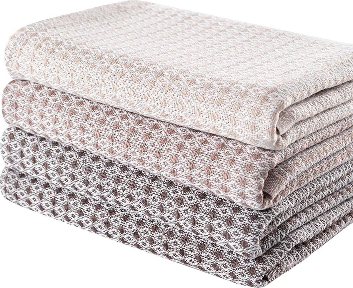 Goodivery ® Elegante Katoenen Keukendoeken Set van 4 in Bruin - 40 x 60 cm