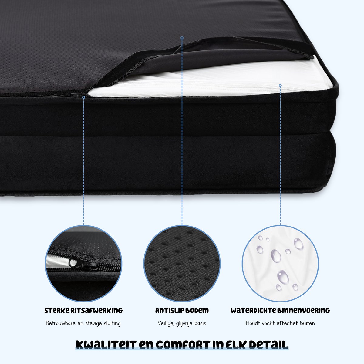 JAXY - Orthopedisch Hondenbed - Hondenmand - Hondensofa - Anti-Slip en Wasbaar - 107 x 81 x 16,5 x 16,5 - XL - Zwart thumbnail 4
