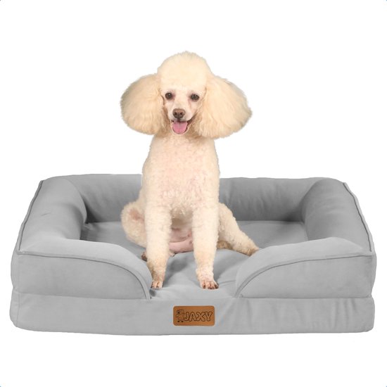 JAXY - Orthopedisch Hondenbed - Hondenmand - Hondensofa - Anti-Slip en Wasbaar - 71 x 58,5 x 16,5 - M - Grijs