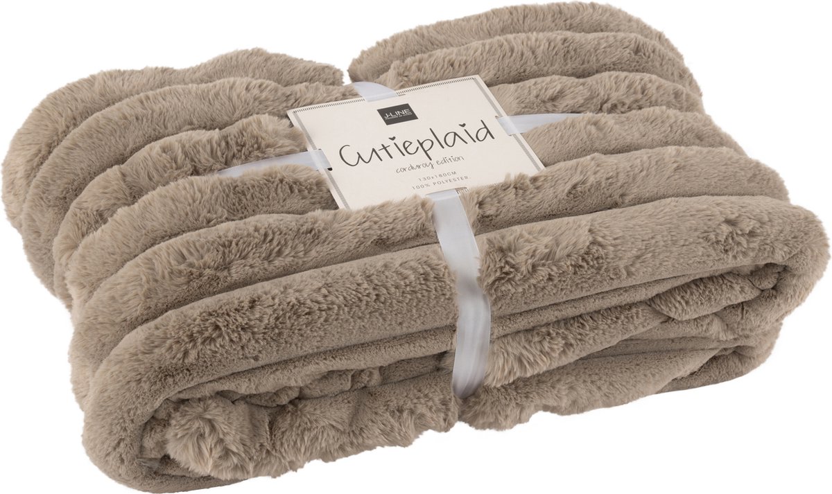 J-Line plaid Large Corduroy - polyester - taupe - 180 x 130 cm