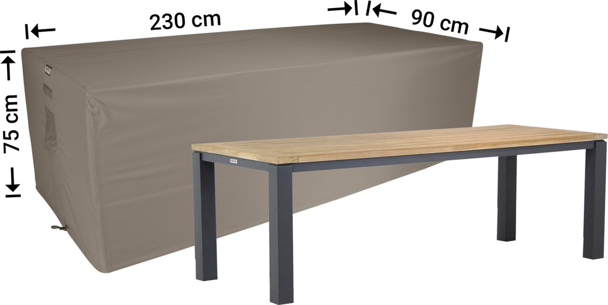Raffles Covers Beschermhoes tuintafel - 230 x 90 H: 75 cm - RT230small - Waterdicht - Ademend - UV-bestendig - Elastisch rijgkoord - Beschermhoes tuinmeubelen Taupe