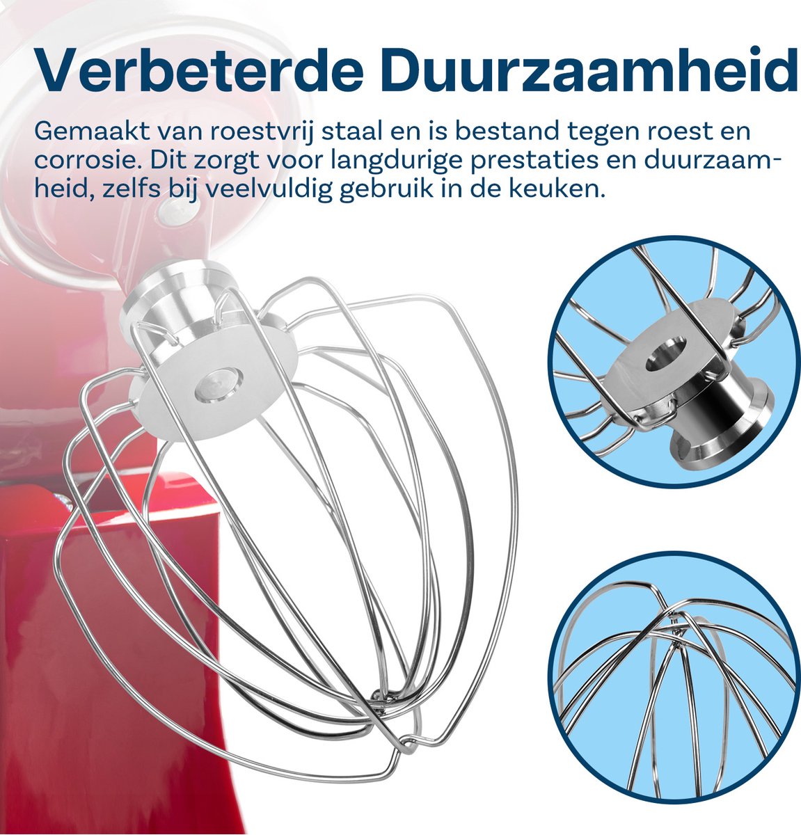 K45WW 6-Draads Garde voor KitchenAid 4.5-5 Quart Tilt-Head Stand Mixers Artisan & Classic Series van MMOBIEL - Roestvrijstalen Opzetstuk Eierklopper - Taart Mayonaise Garde - Vaatwasmachinebestendig thumbnail 4