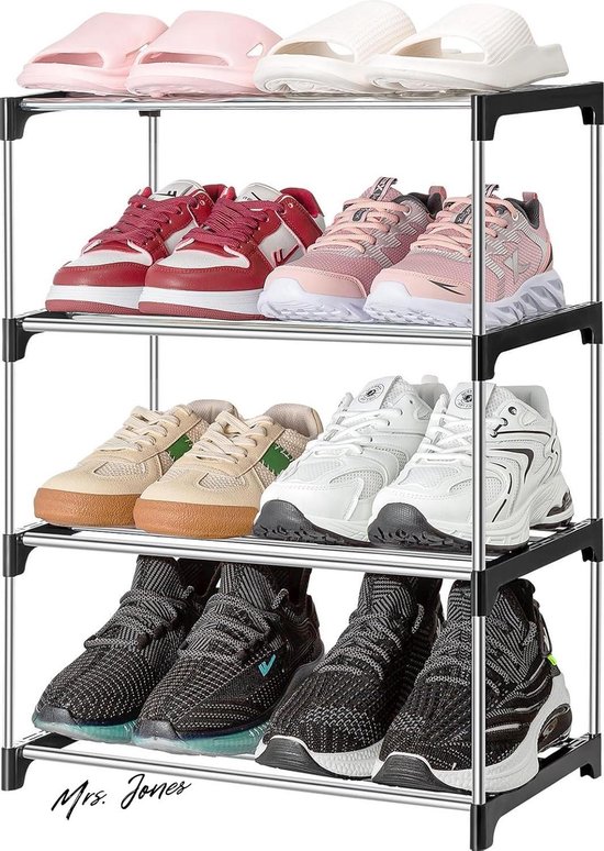 Smalle Schoenenrek Stapelbaar, Hoge Schoenenrek Voor Entree Vrij Combineerbare Schoenenopbergers Verticale Kleine Schoenenorganizer Hoekschoenenplank, Voor Kledingkasten, Kasten(Size:4 3 2Tier