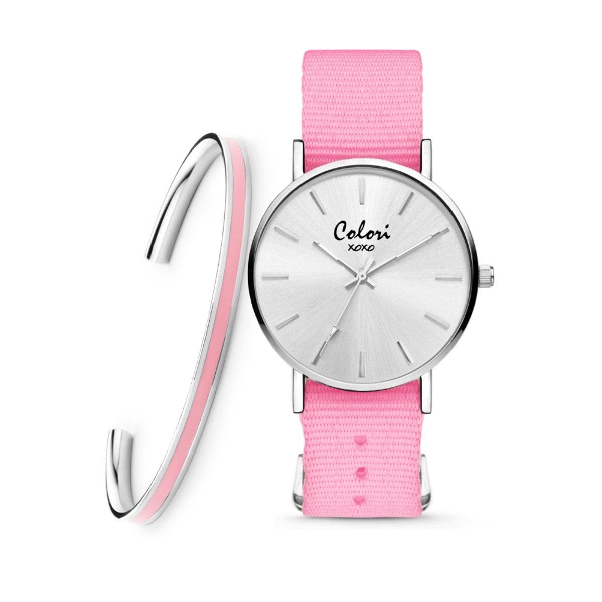 Colori XOXO 5 COL557 Horloge Geschenkset met Armband - Nato Band - Roze - ø 36 mm