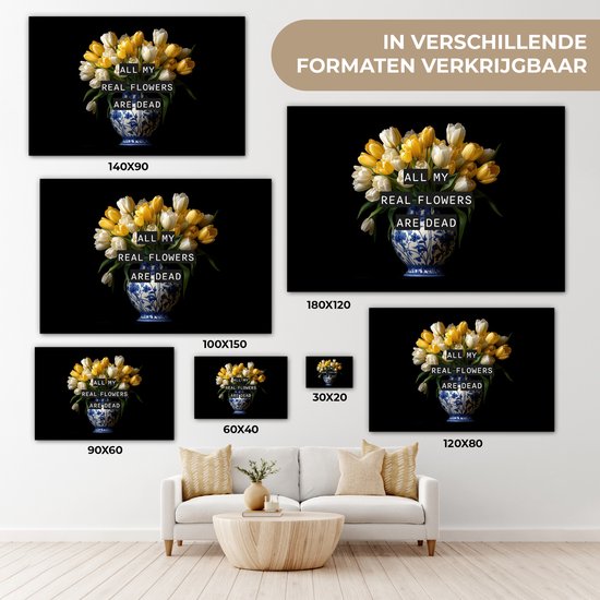 Peinture sur toile 120x80 cm - Décoration murale Citations - Bloem - Tulipe - Jaune - Décoration murale murale salon - Décoration chambre - Accessoires de chambre - Peintures sur toile
