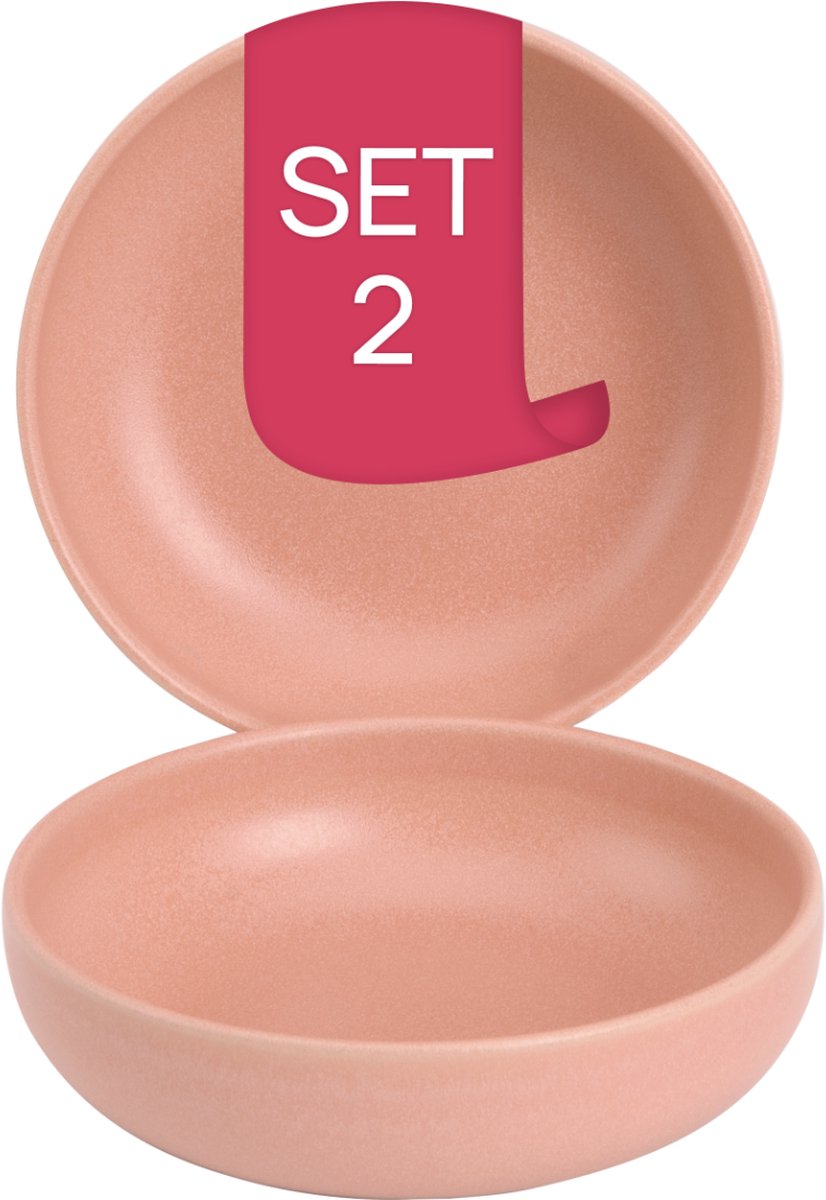 James Cooke - Bliss - Schaal - Kom - 2 stuks - 57 cl - ø 16 cm - Roze - Stoneware - Bordenset