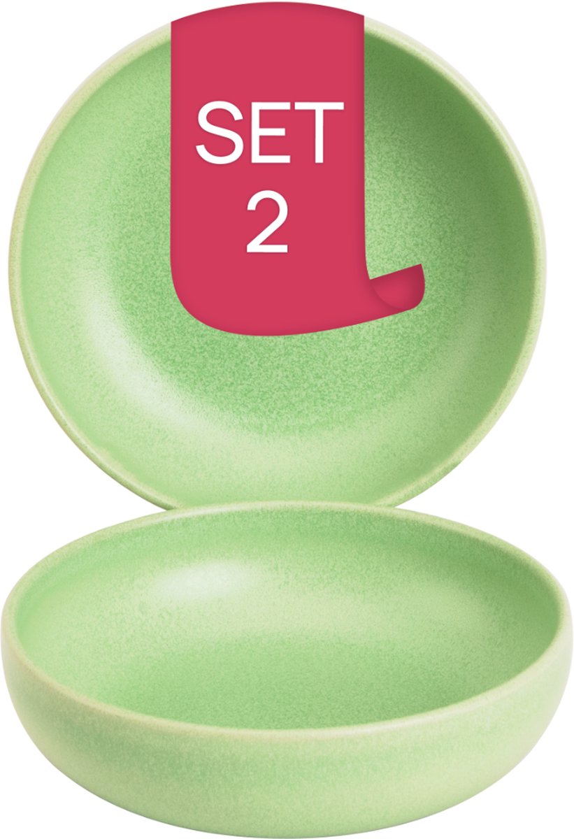 James Cooke - Bliss - Schaal - Kom - 2 stuks - 57 cl - ø 16 cm - Groen - Stoneware - Bordenset