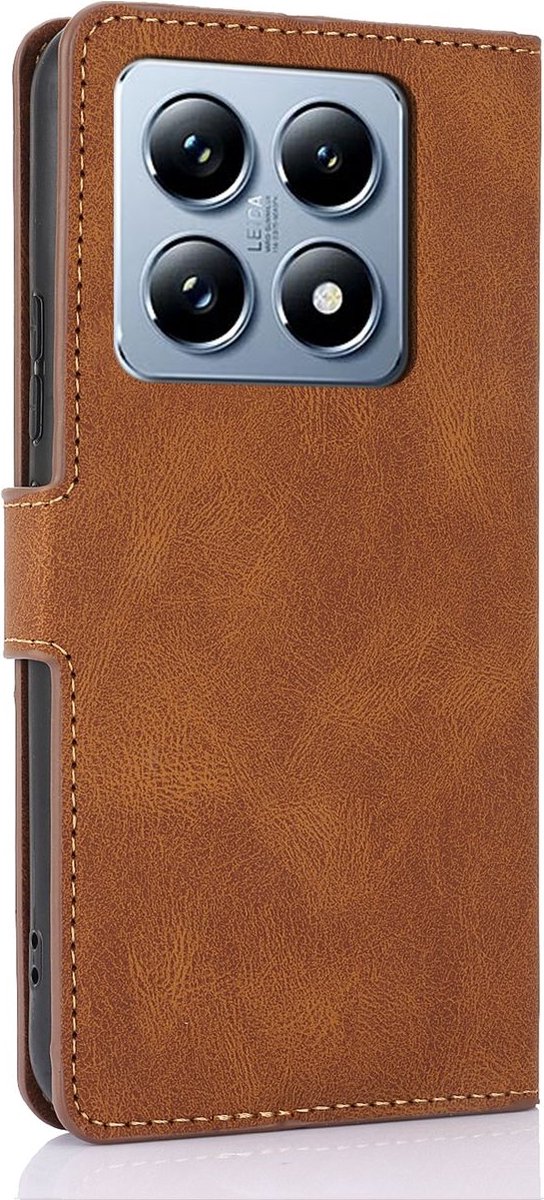 Mobigear Telefoonhoesje geschikt voor Xiaomi 14T Hoesje | Mobigear Wallet Bookcase Portemonnee | Pasjeshouder voor 3 Pasjes | Telefoonhoesje voor Pinpas / OV Kaart / Rijbewijs - Bruin