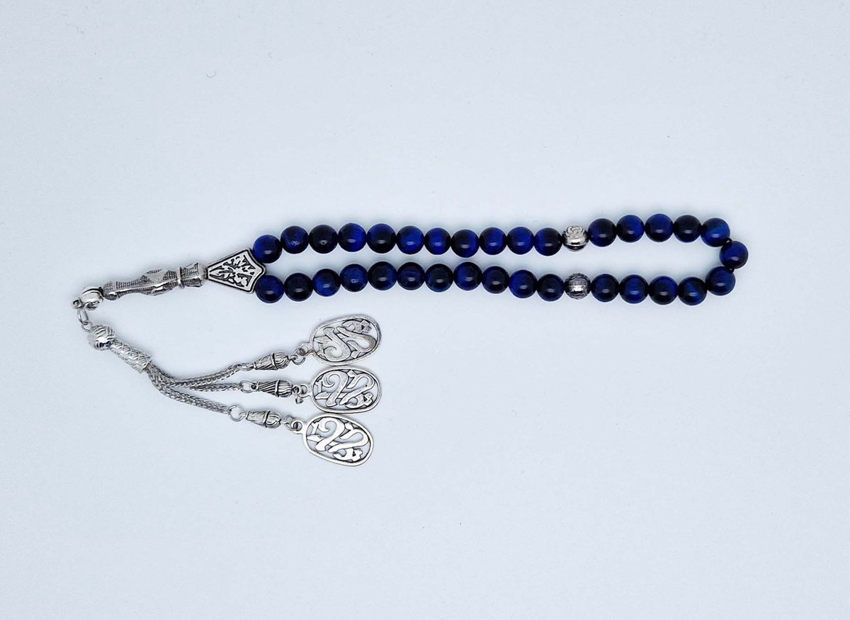 Handgemaakte tesbih "tasbih" natuursteen "Azuur" - Aantal kralen 33 - Diameter kralen 8 MM - met metaal tassel "model 5" - Een mooi cadeau-idee