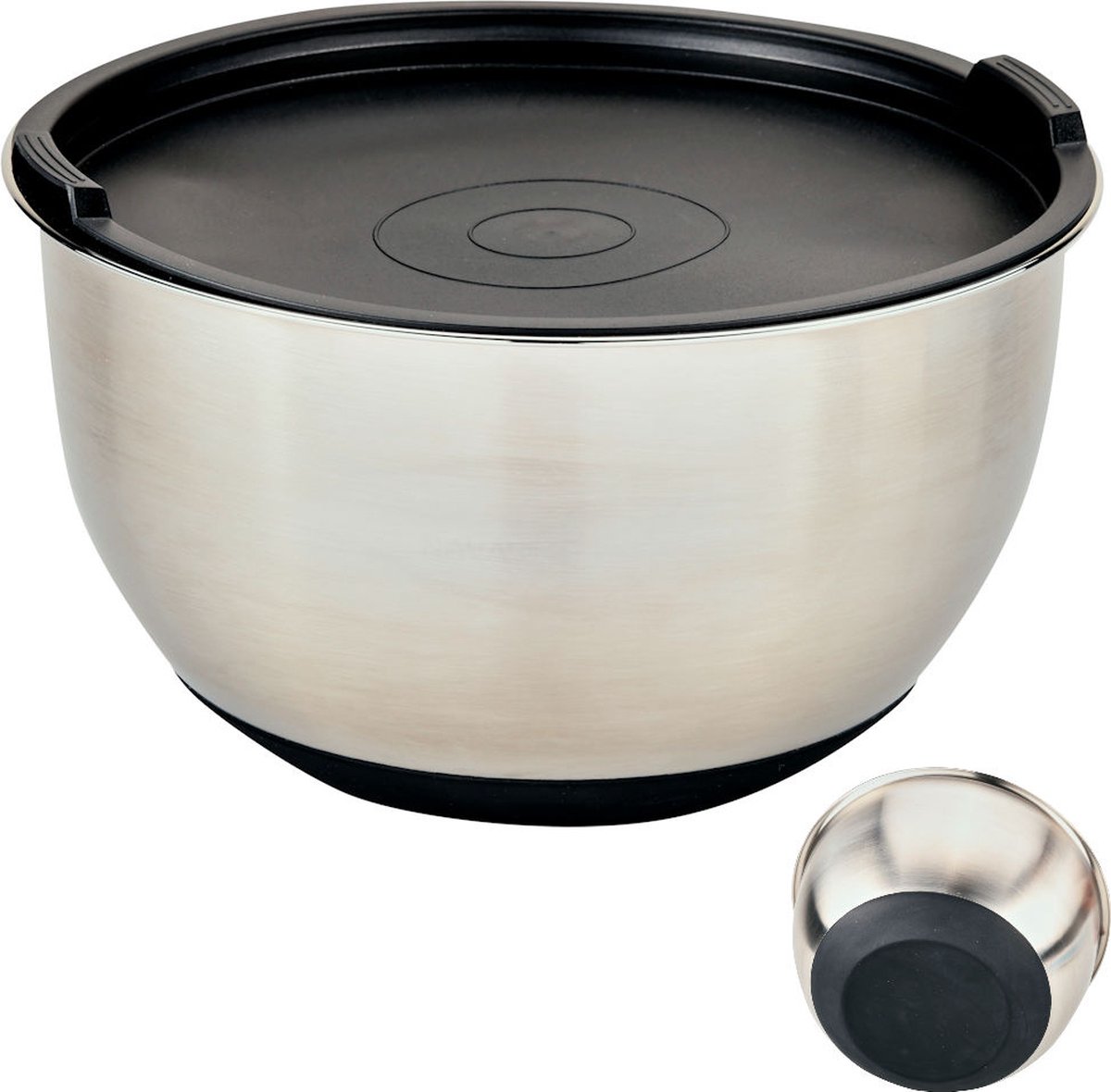RVS Mengkom Ã?24 Cm. - Mengkom met Silicone Deksel - Beslagkom met Deksel - Mixing bowl - Afm. 24 x 24 x 15 Cm.