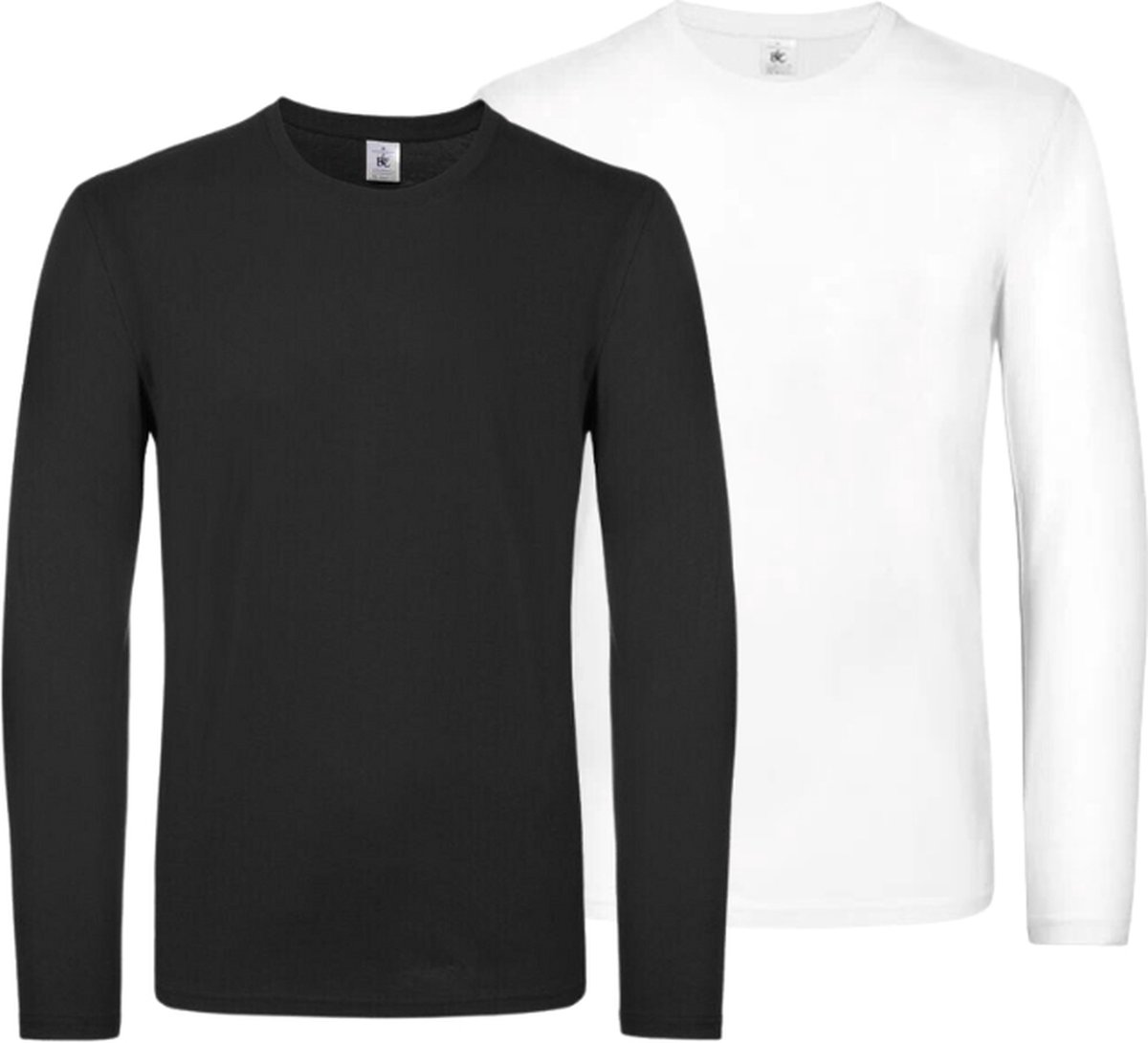 2-Pack Herenshirt met lange mouw - 100% Katoen - Zwart/Wit - Maat S