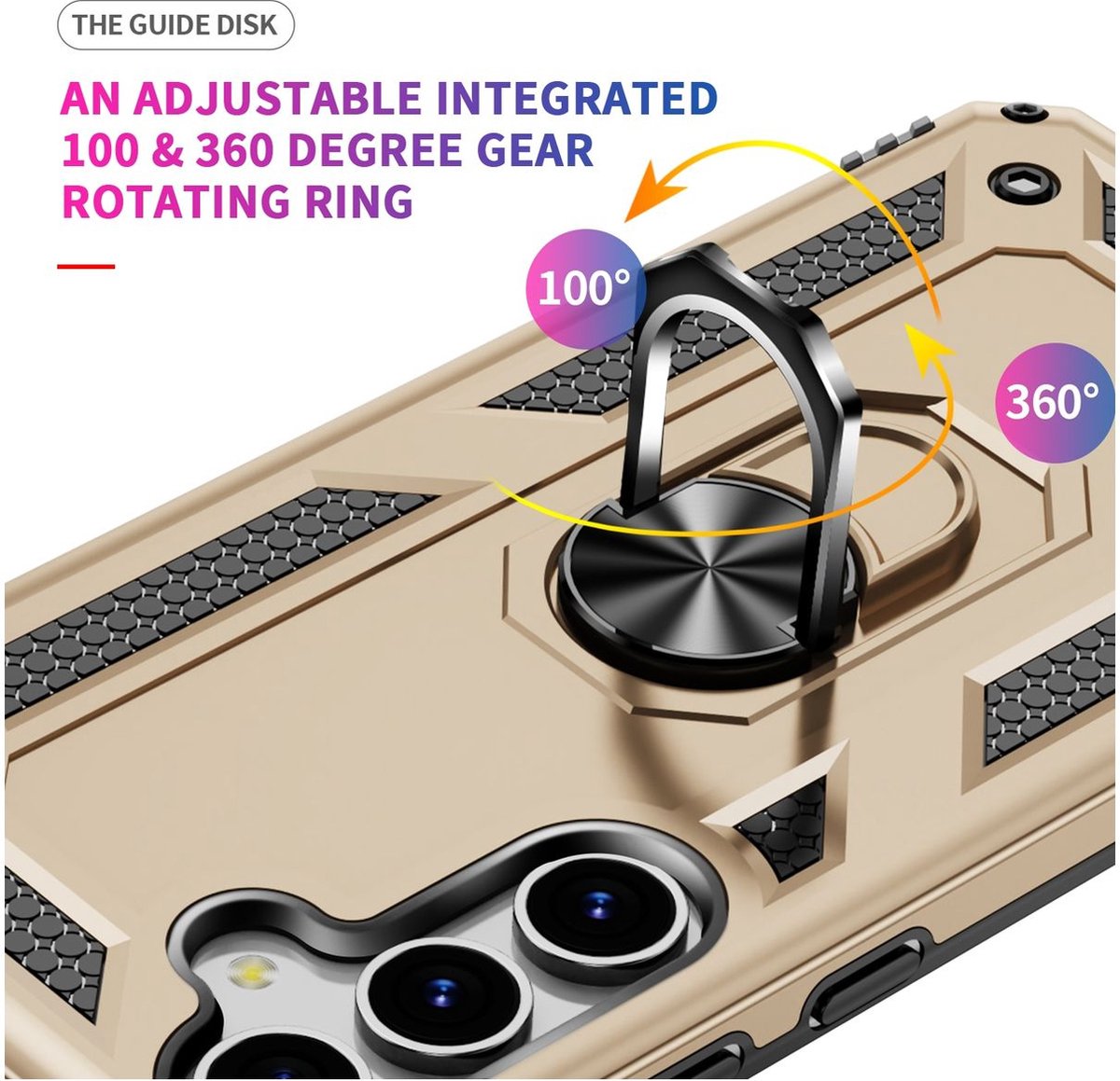 Mobigear Hoesje geschikt voor Samsung Galaxy S25 Telefoonhoesje Hardcase | Mobigear Armor ring Backcover Shockproof met Ringhouder | Schokbestendig Galaxy S25 Telefoonhoesje | Anti Shock Proof - Goud
