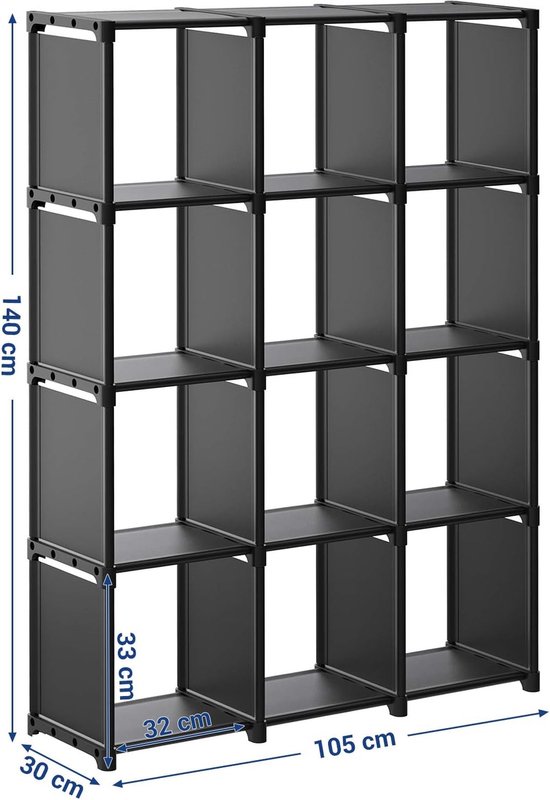 MIRA Home - Boekenkast - Stellingkast - Vakkenkast - Boekenrek - Zwart - 105x30x140