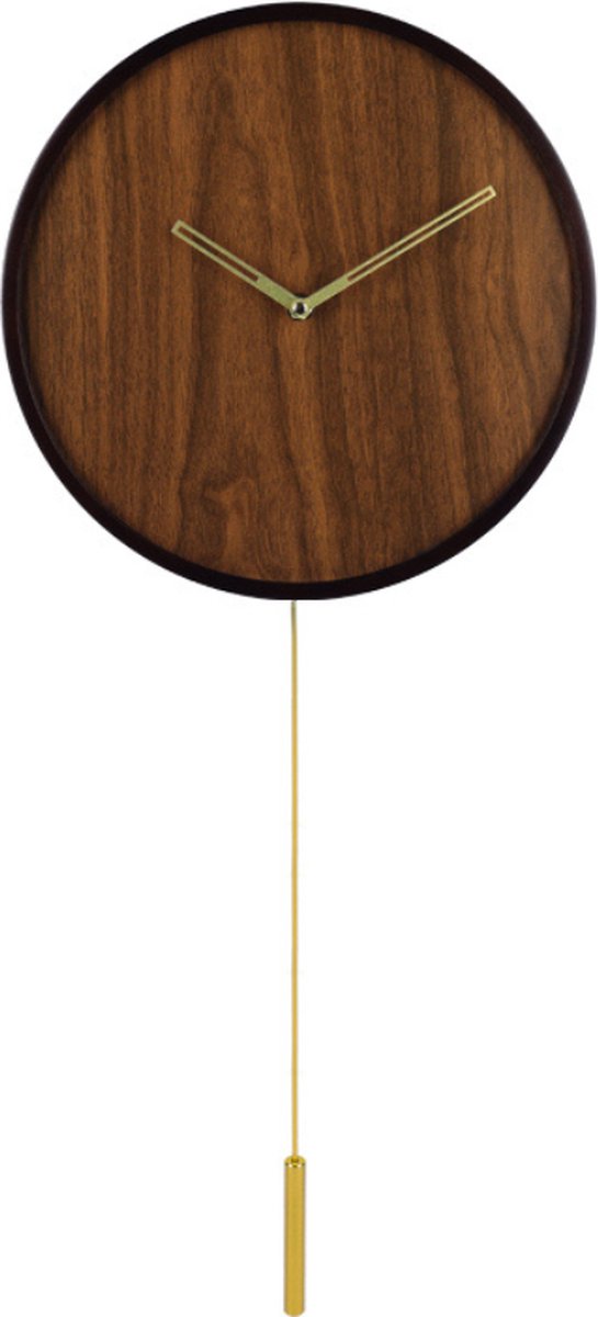 SensaHome Wandklok Stockholm - Minimalistsche Japandi Stijl Klok - Nordic Design Houten Pendel Slingeruurwerk - Ø30cm - Bruin