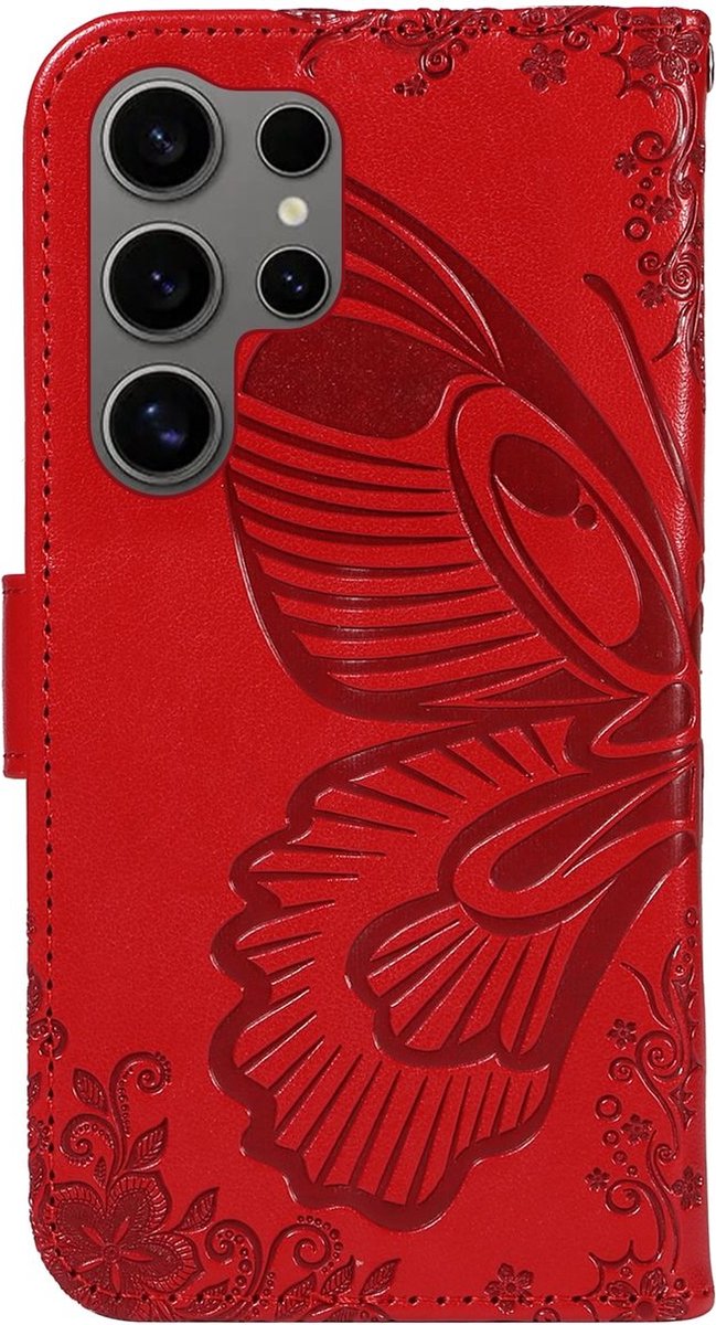 Mobigear Telefoonhoesje geschikt voor Samsung Galaxy S25 Ultra Hoesje | Mobigear Butterfly Bookcase Portemonnee | Pasjeshouder voor 2 Pasjes | Telefoonhoesje voor Pinpas / OV Kaart / Rijbewijs - Rood