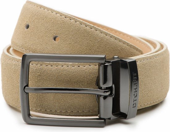 DTCH. FIT Ceinture homme Suede Oliver - Boucle gunmetal réglable - Riem Sable - Ceinture Pantalon & Jeans - 95cm - Longueur totale 110cm