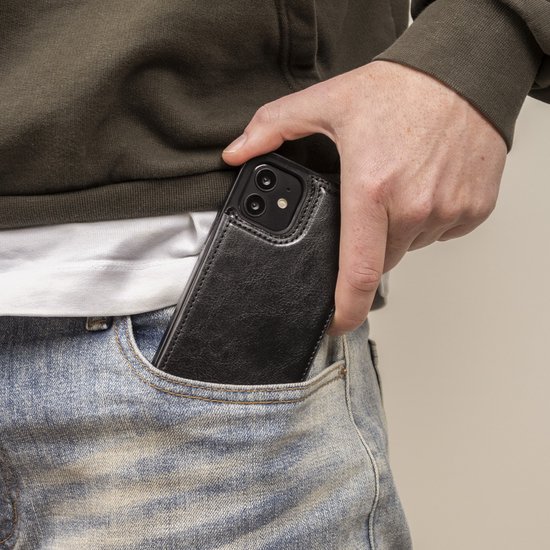 Étui portefeuille ShieldCase Convient pour Apple iPhone 12 Mini - 5,4 pouces - noir + protecteur d'écran en verre