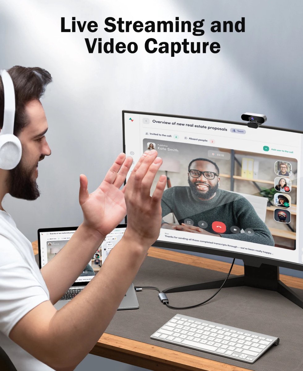 Lemorele AC05 – Video Capture Card – 1080P@60Hz – HDMI naar USB – USB-A & USB-C – Plug & Play – Aluminium Behuizing – Voor OBS/Streaming – Windows/Mac/Linux/Android thumbnail 6