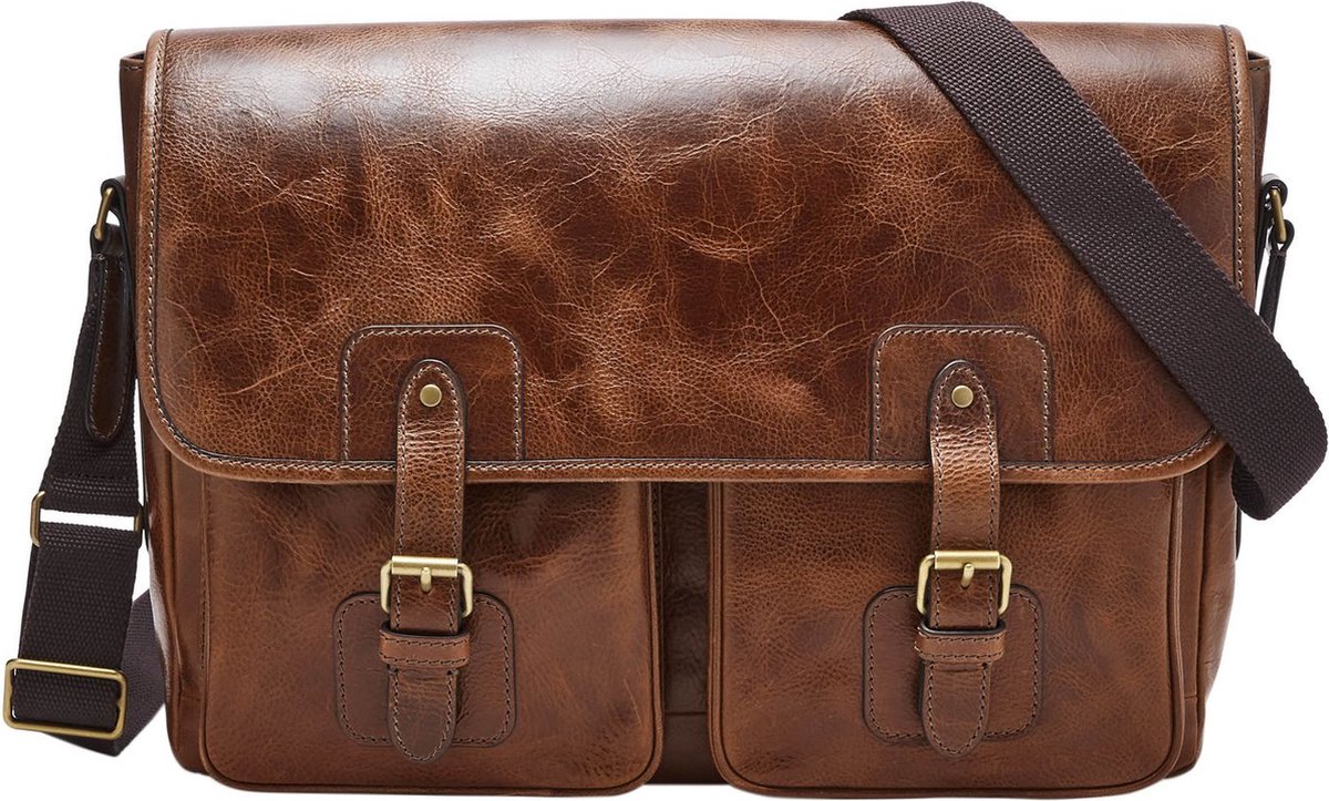 FOSSIL Leren Laptoptas Business tas met laptopvak Greenville Messenger Cognac Bruine