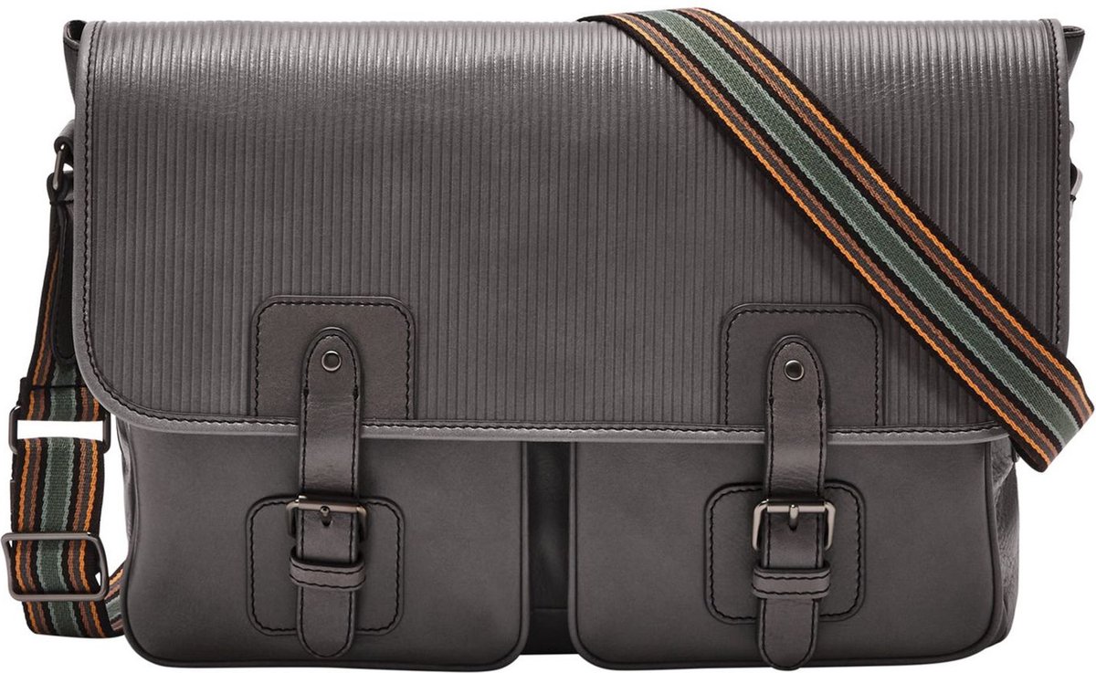 FOSSIL Leren Laptoptas Business tas met laptopvak Greenville Messenger Lead Gray Grijs