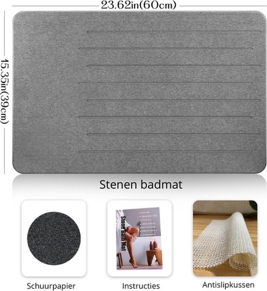 Stenen Badmat, Diatomeeënaarde Douchemat, Antislip, Super Absorberende Sneldrogende Badkamervloermat Natuurlijke Douchemat Voor Badkamervloer Gemakkelijk Schoon Te Maken