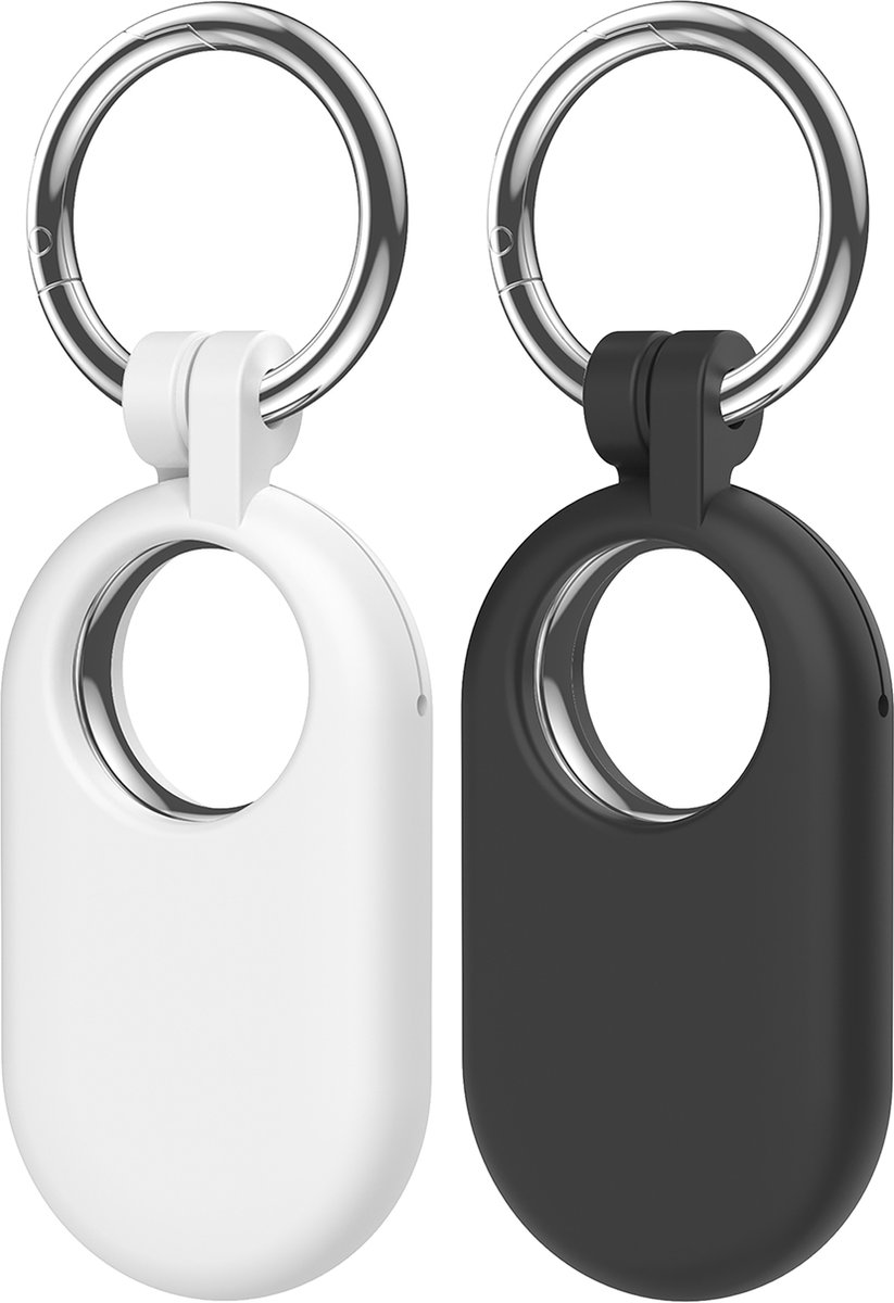 Cazy hoesje geschikt voor Samsung SmartTag2 - Siliconen Sleutelhanger Hoesje - Zwart/Wit - 2 stuks