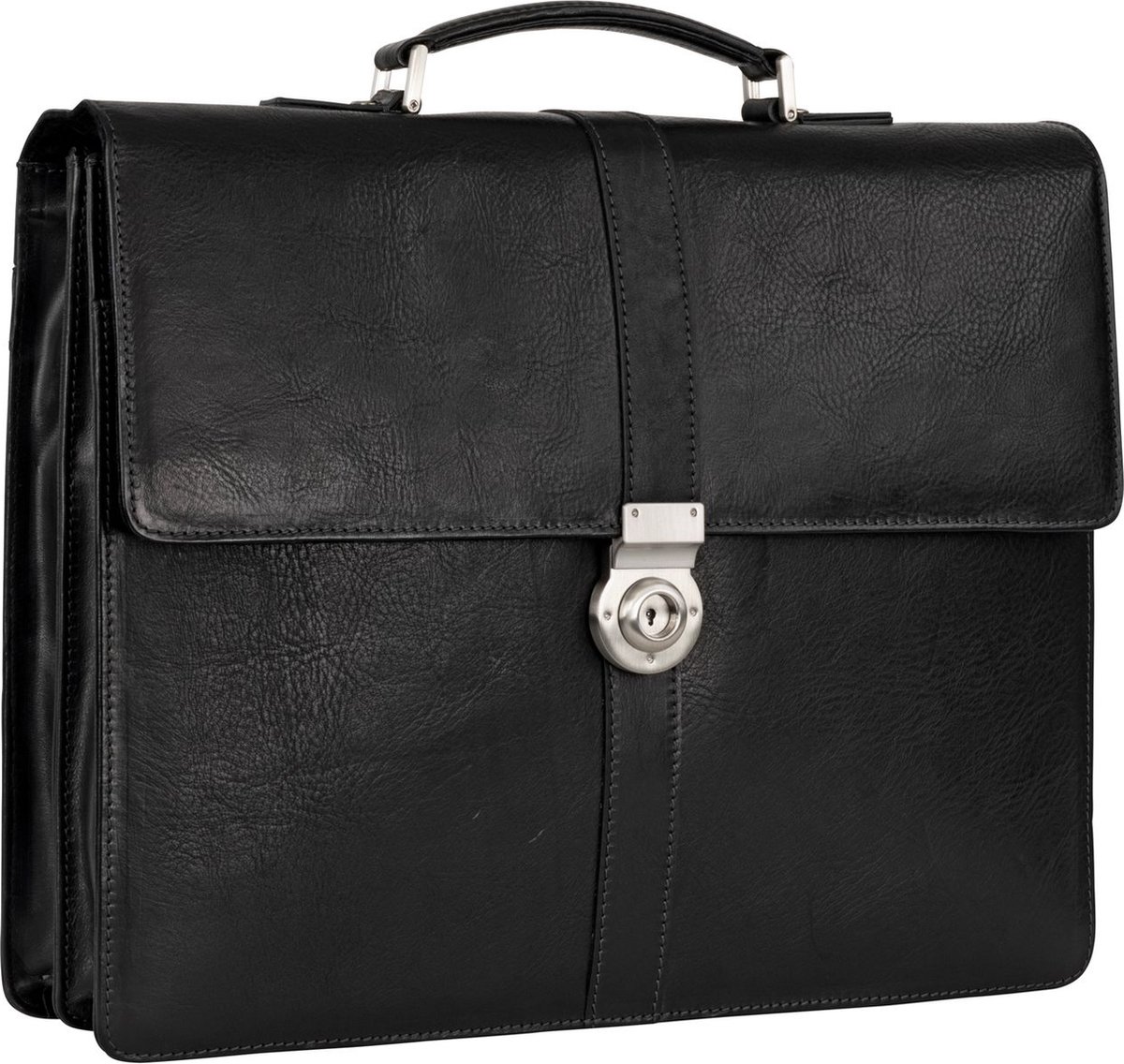 LEONHARD HEYDEN Leren aktetas business tas met laptopvak Bergamo Aktenmappe 2 Fächer 6853 Schwarz zwart