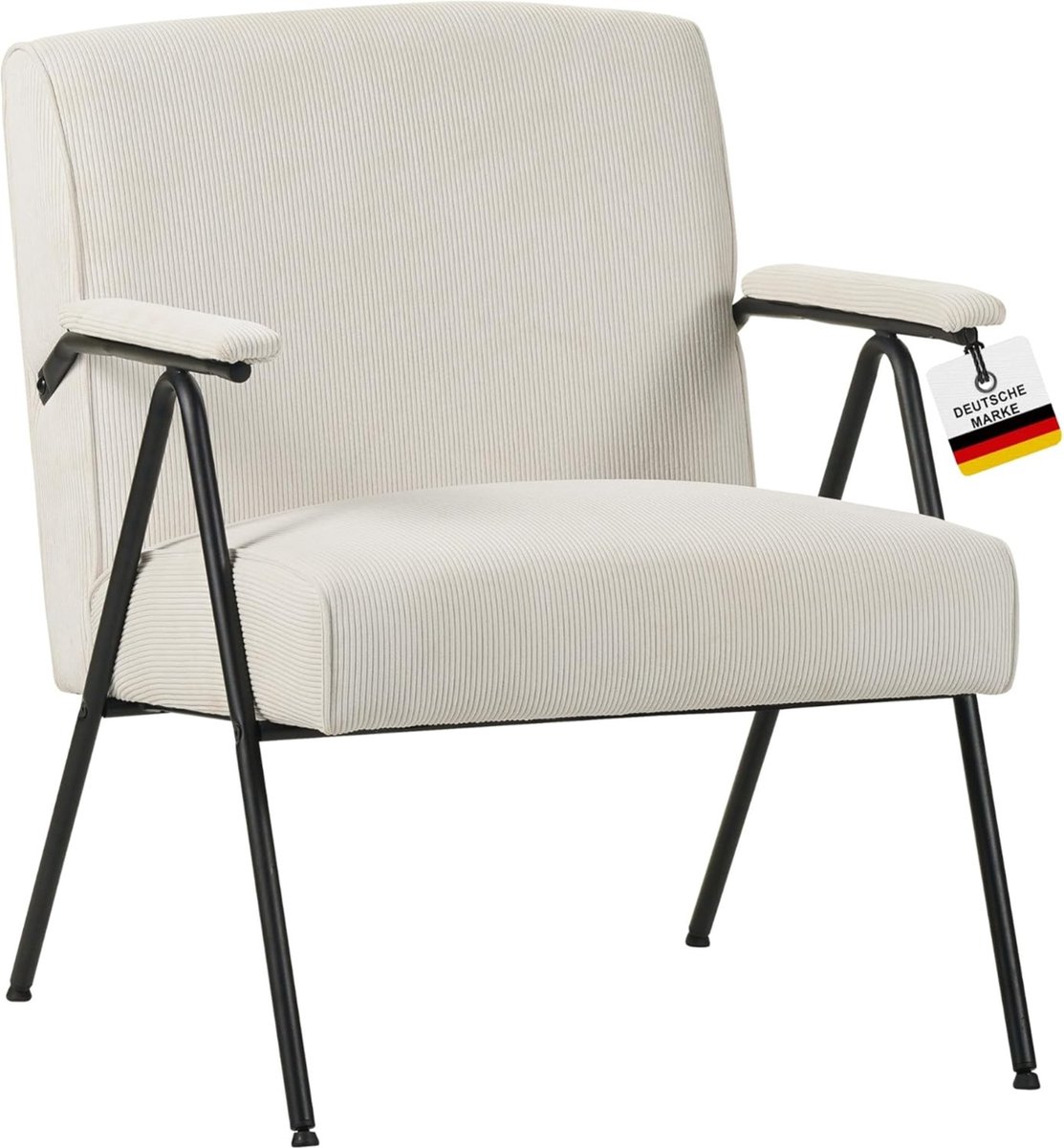 Albatros design vintage fauteuil Stanford, bekleding van hoogwaardige koordstof in Beige, zeer comfortabele verende kern, relaxfauteuil loungestoel voor in de woonkamer, slaapkamer of als tv-fauteuil