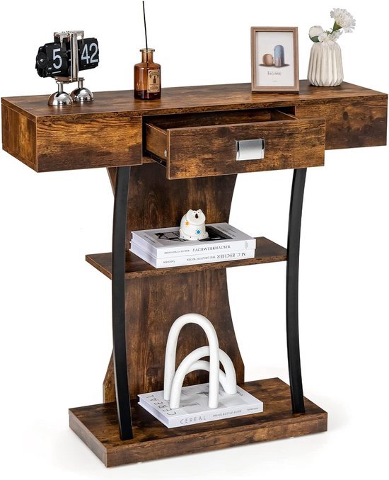 Consoletafel Met 3 Planken In Industriële Stijl - Stoer En Praktisch Vintage Bruin Zwart Consoletafel Met 3 Planken In Industriële Stijl - Stoer En Praktisch Vintage Bruin Zwart