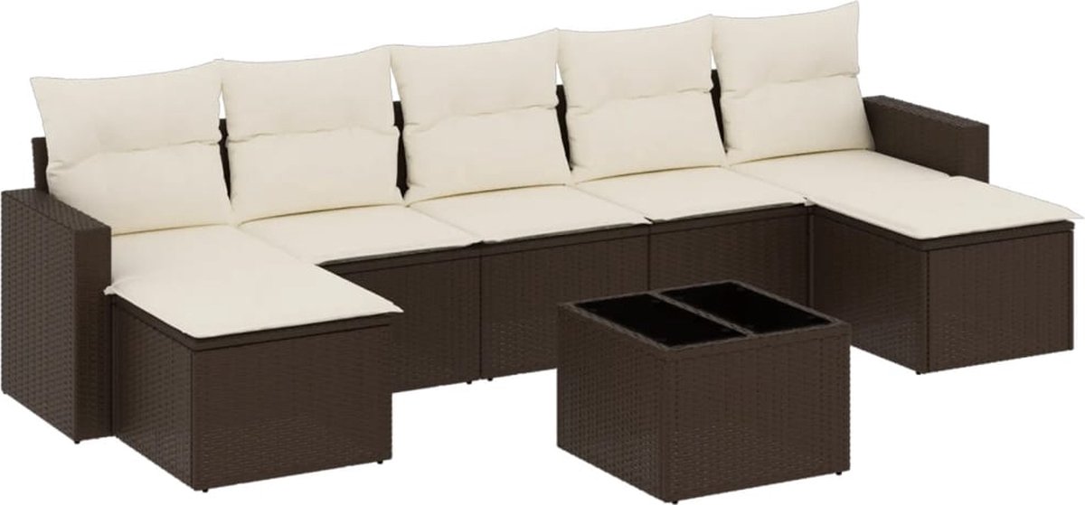 vidaXL 8-delige - Loungeset - met - kussens - poly - rattan - bruin