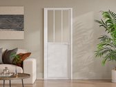 Vente-unique Porte réversible en aluminium et verre trempé style atelier - H204 x L73 cm - Wit - ERMELO L 73 cm x H 204 cm x P 3,5 cm