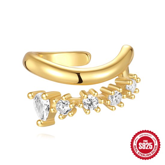 Helin life Oorbel -zilver 925 - ear cuff - earcuff - tragus klem - klipoorbellen-Oorbellen Dames Goudkleurig met Zirkonia Diamantjes -Geschenkdoos -1stuks