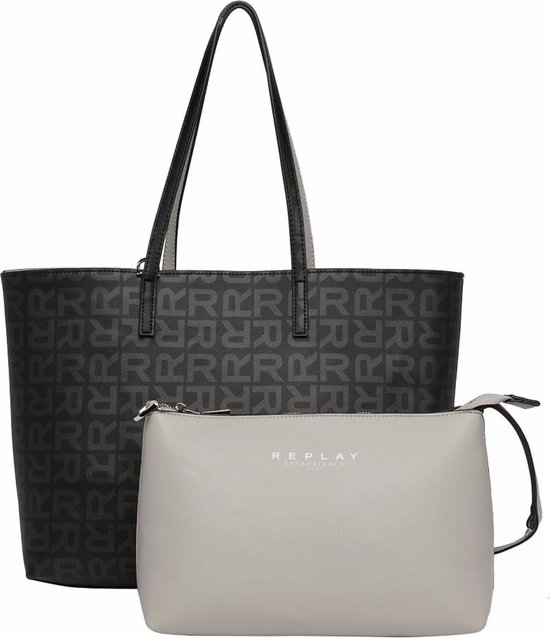 REPLAY Sac shopper Sac à épaule Shopper with Pouch Black + Medium Grey Noir Gris