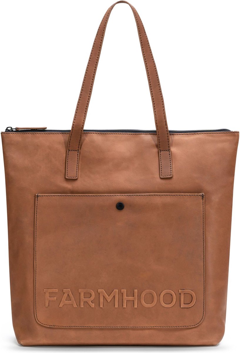 Farmhood Leren Schoudertas Nashville Shopper Mid Brown Bruine