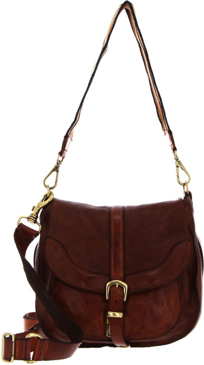 CAMPOMAGGI Leren Schoudertas Shoulder Bag With Buckle Cognac Bruine