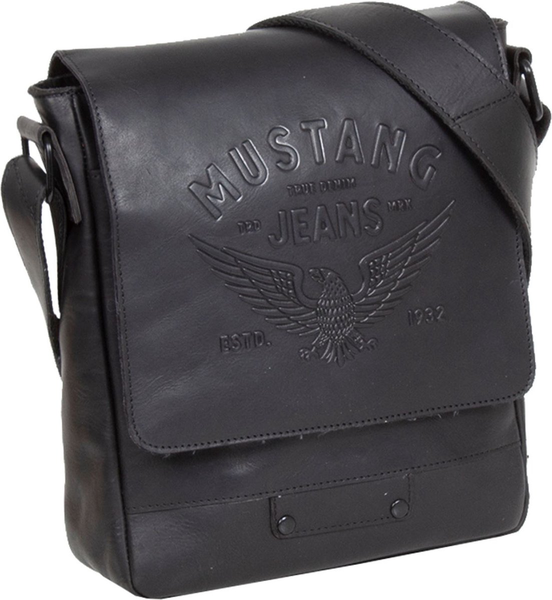 MUSTANG Leren Schoudertas Valencia Assis Shoulderbag Black Zwart