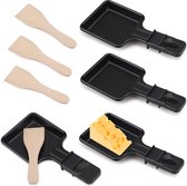 QcuGvy Poelon Raclette Triangulaire 4 STKS Revêtement Antiadhésif mini Poelon Raclette met 4 petites Pelles Poignée Isolée voor omelet en Fromage Fondu