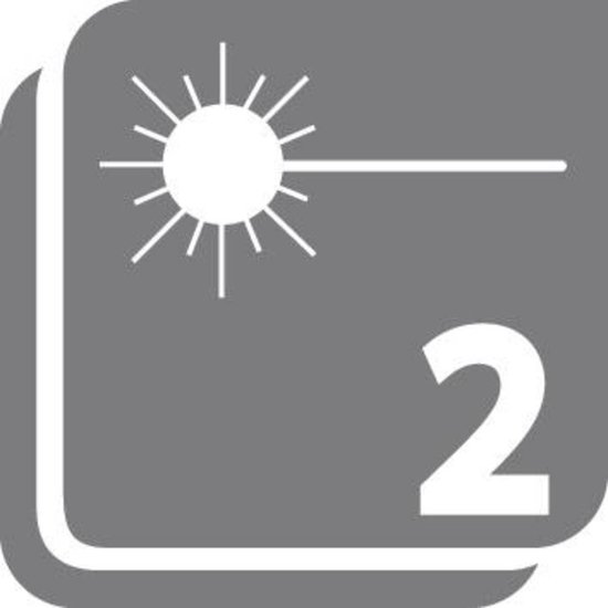Pictogram met een laserstraal en het cijfer 2.