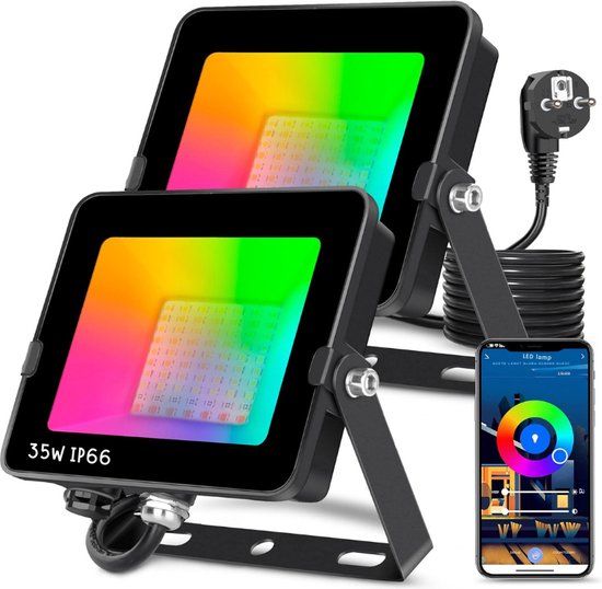 OUSIDE RGB LED Schijnwerper 60W, 2 Stuks UV Blacklight Schijnwerper, IP66 Waterdicht RGB & UV 2-in-1 Schijnwerper, UV Flood Light voor Black light Party, GLOW, Halloween, Tuin
