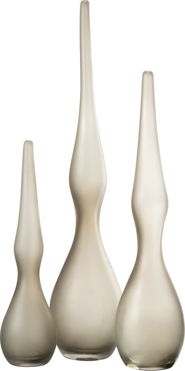J-Line vaas Yara Gebogen Fluit - glas - greige - 3 stuks Grijs