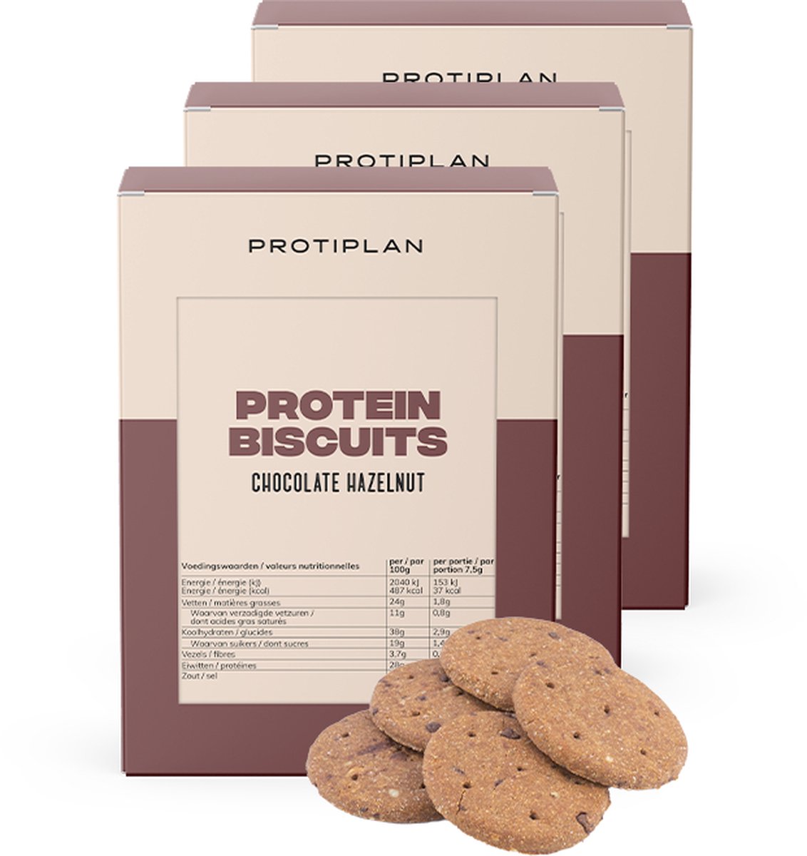 Goedkoopste Protiplan | Biscuit Chocolade Hazelnoot | 3 Stuks | 3 x 30 x 7,5 gram | Low carb snack | Snel afvallen zonder hongergevoel!