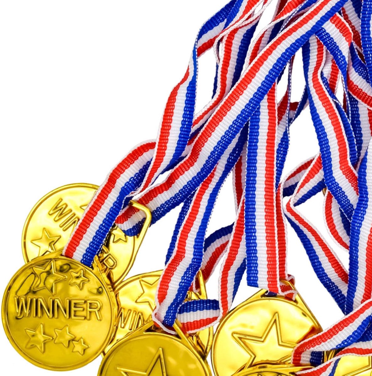 Henbrandt - 12 Stuks Gouden Medailles met Rood / Wit / Blauw Lint - Winnaars medaille voor kinderen - Traktatie voor Kinderfeestjes, School Sport en Toernooien — afbeelding 2
