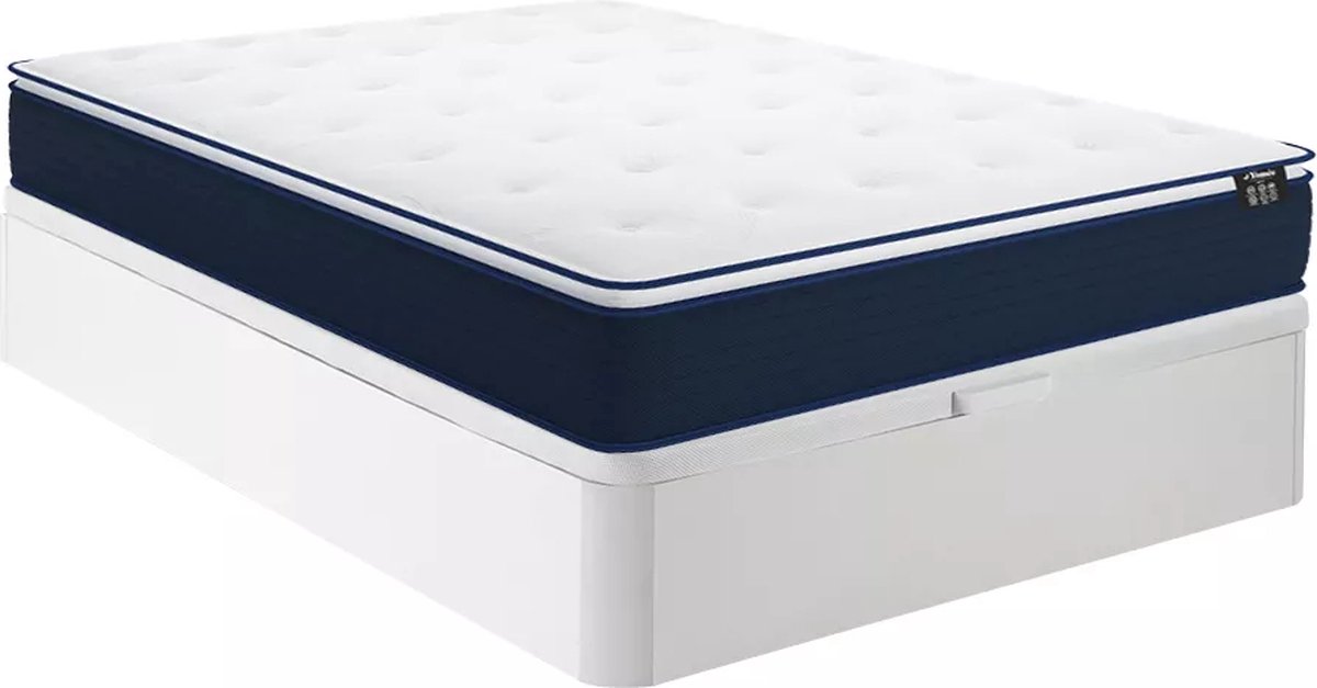 Vente-unique Set 140 x 190 cm bedbodem met opbergruimte, wit + matras met pocketveren met ingebouwd dekmatras van 24 cm dik - ALTIER van YSMÉE