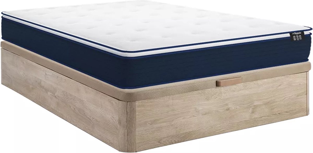 Vente-unique Set 140 x 190 cm bedbodem met opbergruimte, licht naturel + matras met pocketveren met ingebouwd dekmatras van 24 cm dik - ALTIER van YSMÉE