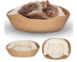 CallmPlace Kattenmand - Rotan Rieten Mand - Zacht Wit Kussen - Comfortabel en Duurzaam - 45x45 cm - Elegant Edge